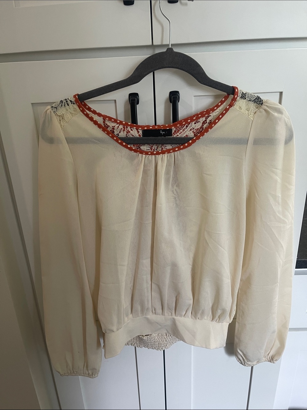 Rye Cream Blouse with Red Lace Trim